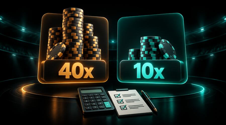 Comparação ilustrada entre rollover de 40x e 10x